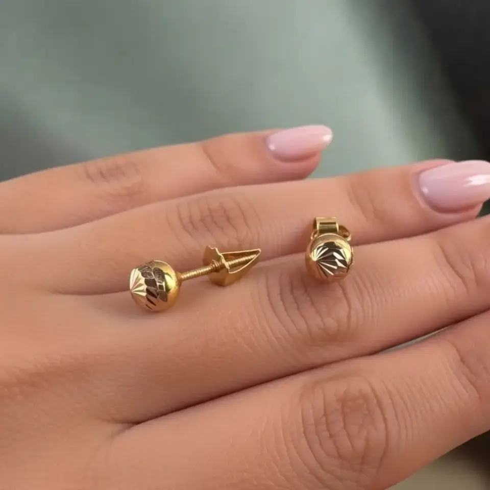 8 Ayar Altın Kalemli Top Küpe (6 mm)