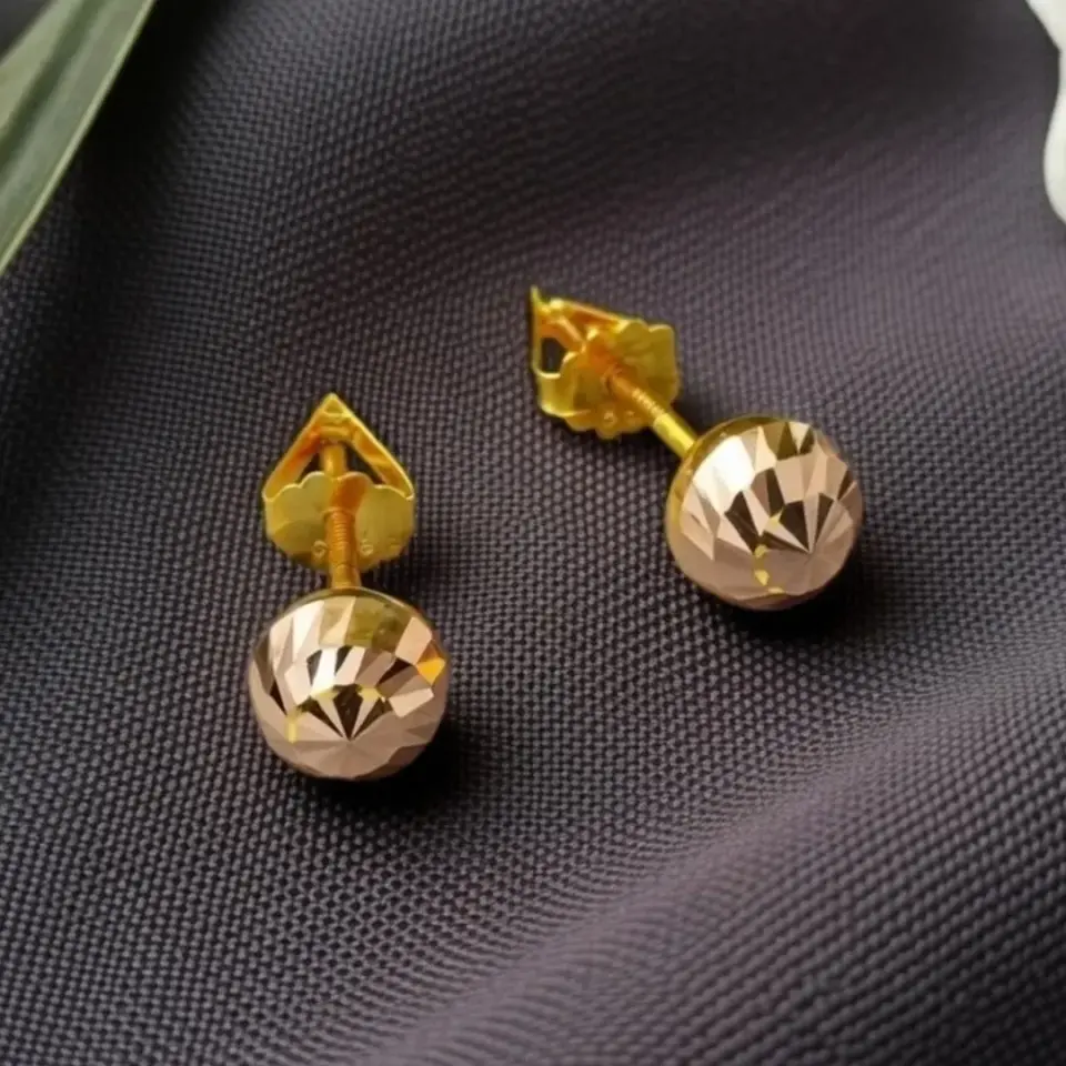 8 Ayar Altın Kalemli Top Küpe (6 mm)