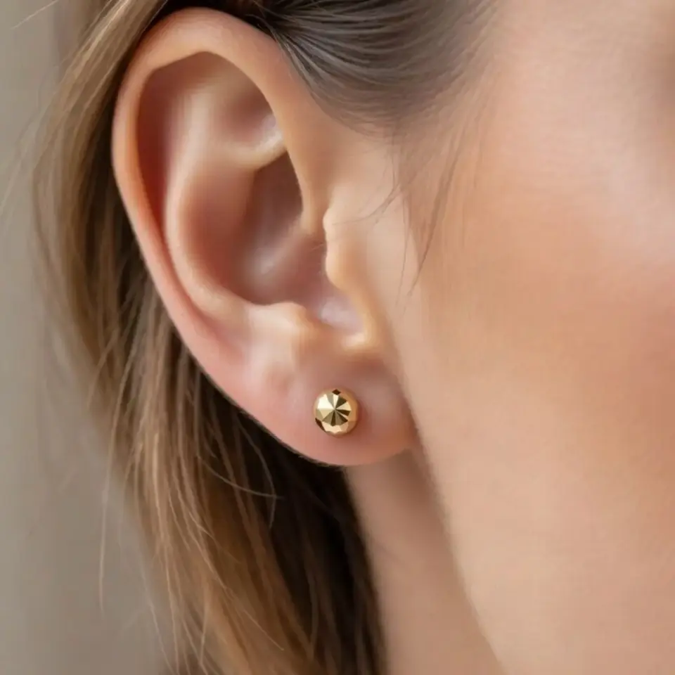 8 Ayar Altın Kalemli Top Küpe (6 mm)