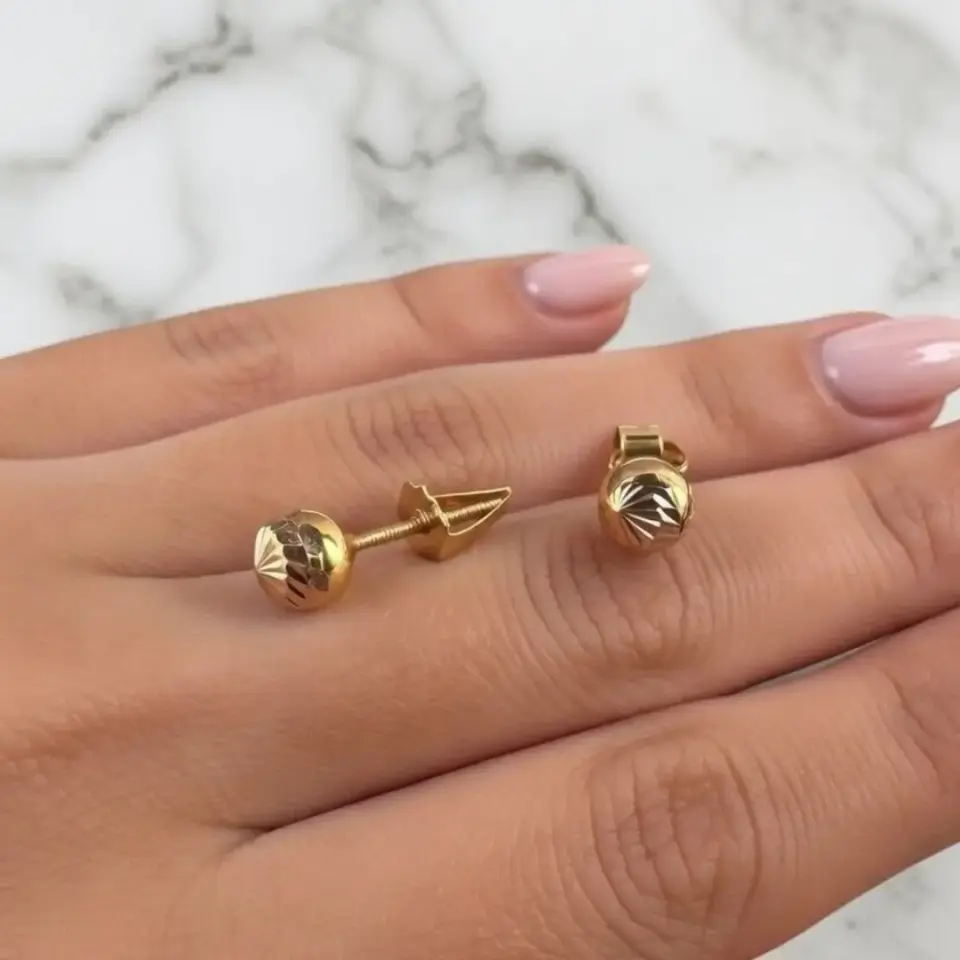 8 Ayar Altın Kalemli Top Küpe (6 mm)