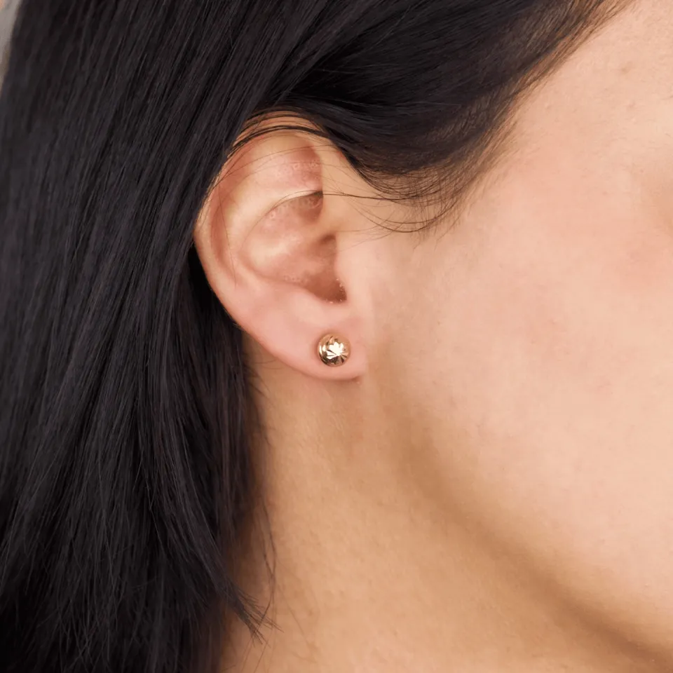 8 Ayar Altın Kalemli Top Küpe (7 mm)