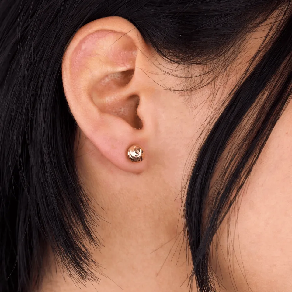 8 Ayar Altın Kalemli Top Küpe (7 mm)