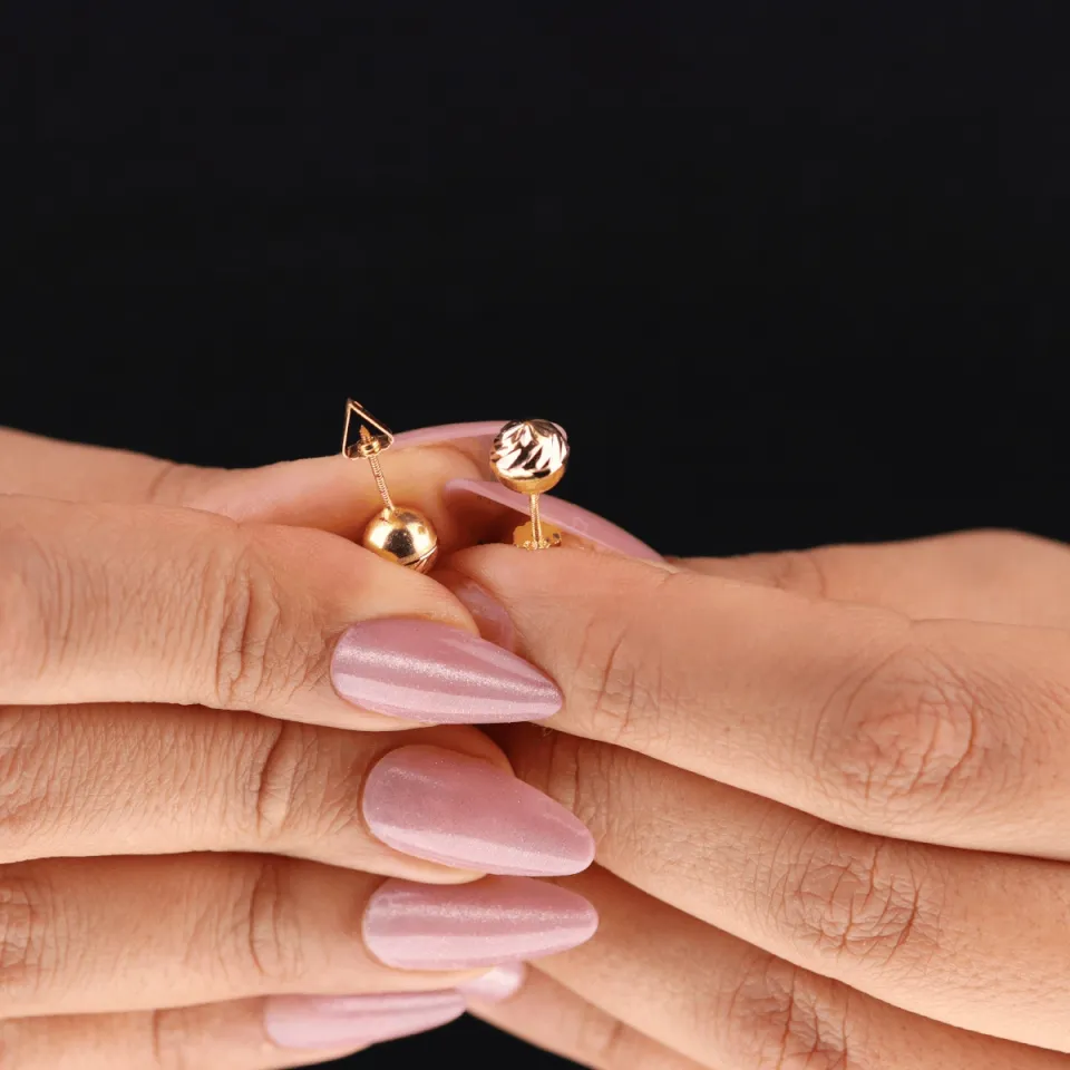 8 Ayar Altın Kalemli Top Küpe (7 mm)