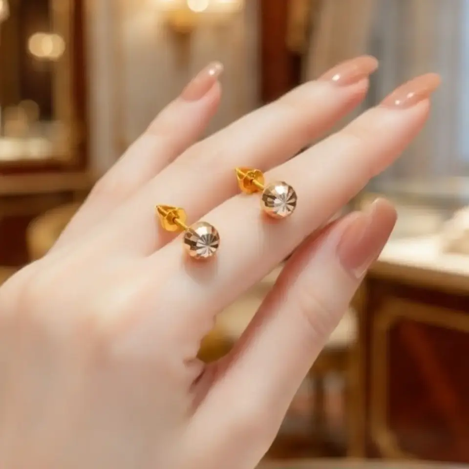 8 Ayar Altın Kalemli Top Küpe (7 mm)