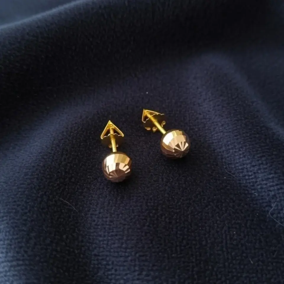 8 Ayar Altın Kalemli Top Küpe (7 mm)