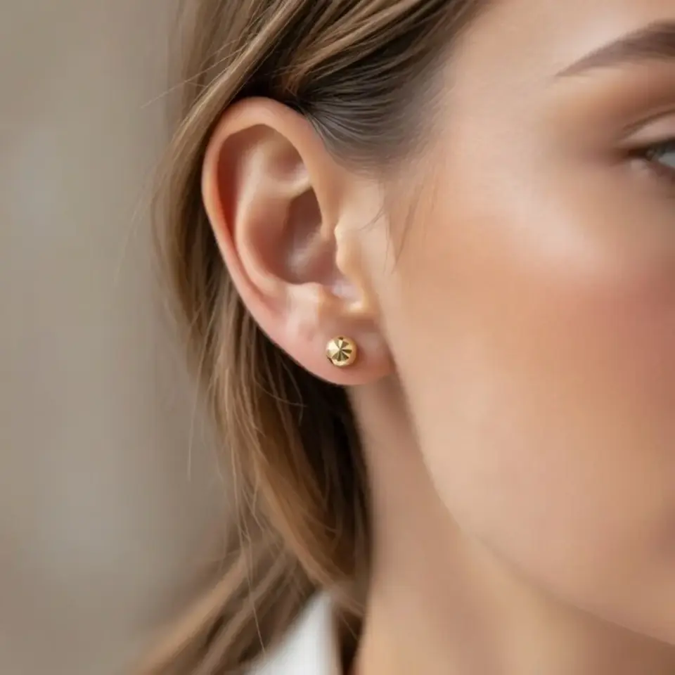 8 Ayar Altın Kalemli Top Küpe (7 mm)