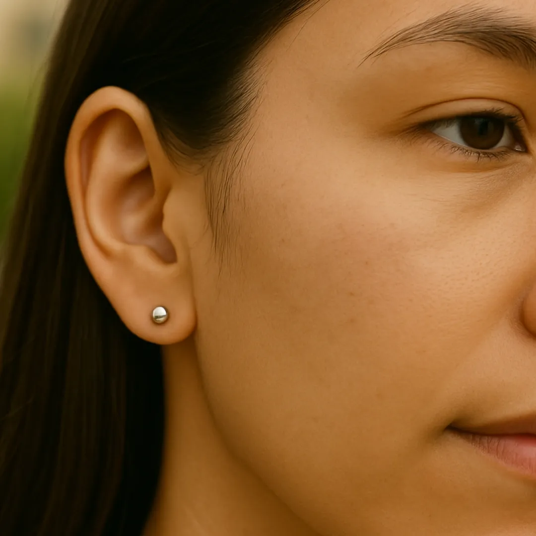 14 Ayar Beyaz Altın Parlak Top Küpe (4 mm)