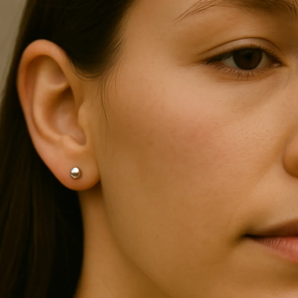 14 Ayar Beyaz Altın Parlak Top Küpe (4 mm)