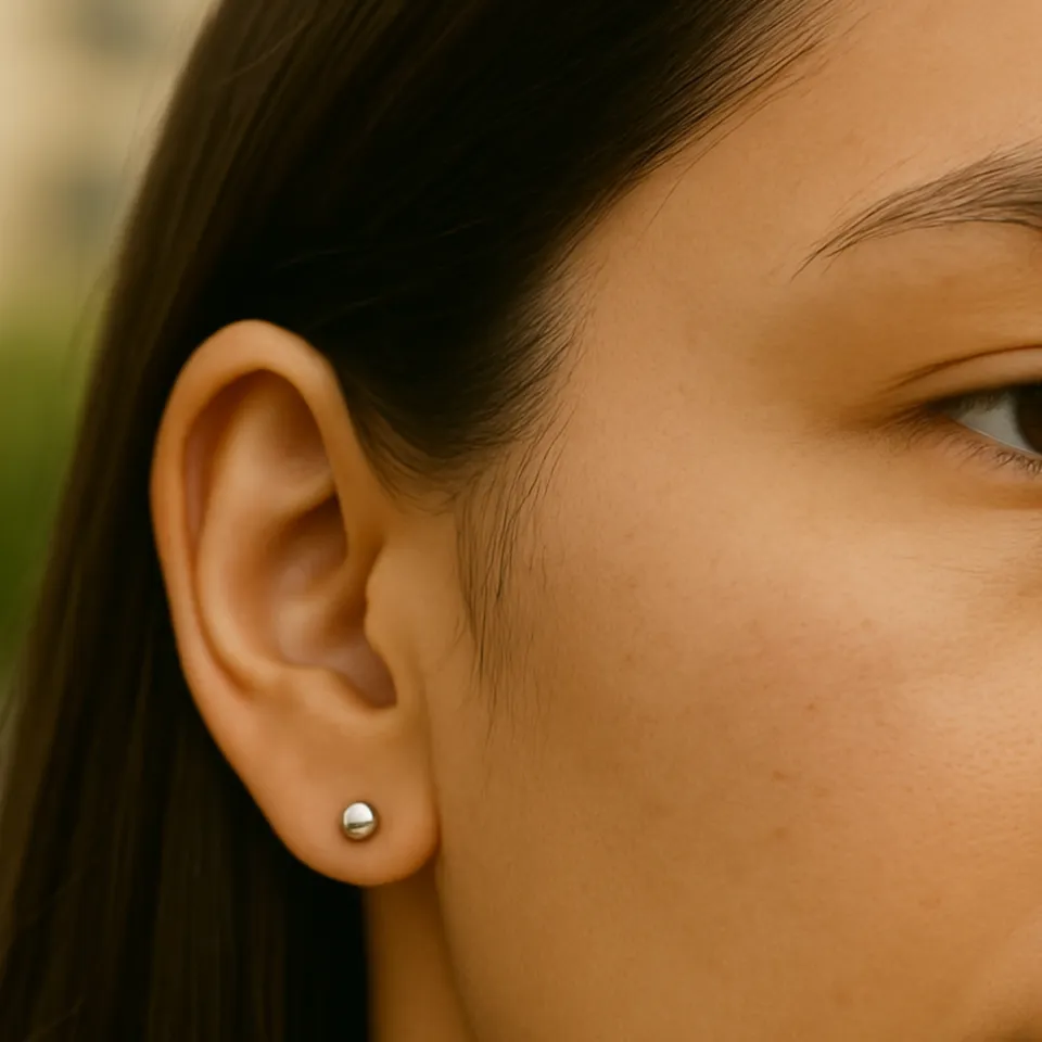 14 Ayar Beyaz Altın Parlak Top Küpe (4 mm)