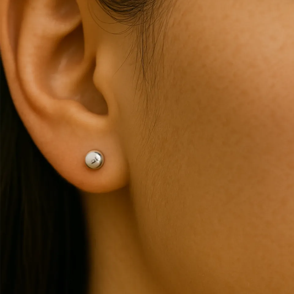 14 Ayar Beyaz Altın Parlak Top Küpe (5 mm)