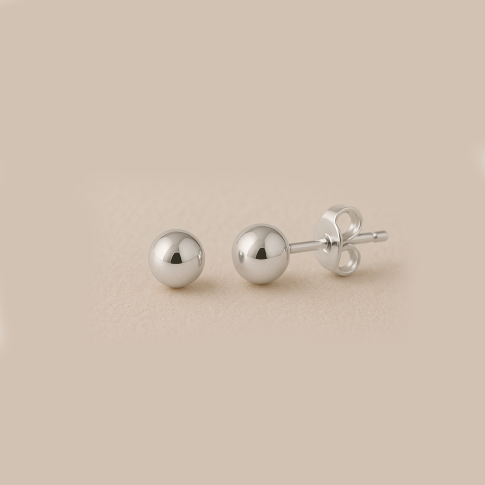 14 Ayar Beyaz Altın Parlak Top Küpe ( 5 mm )