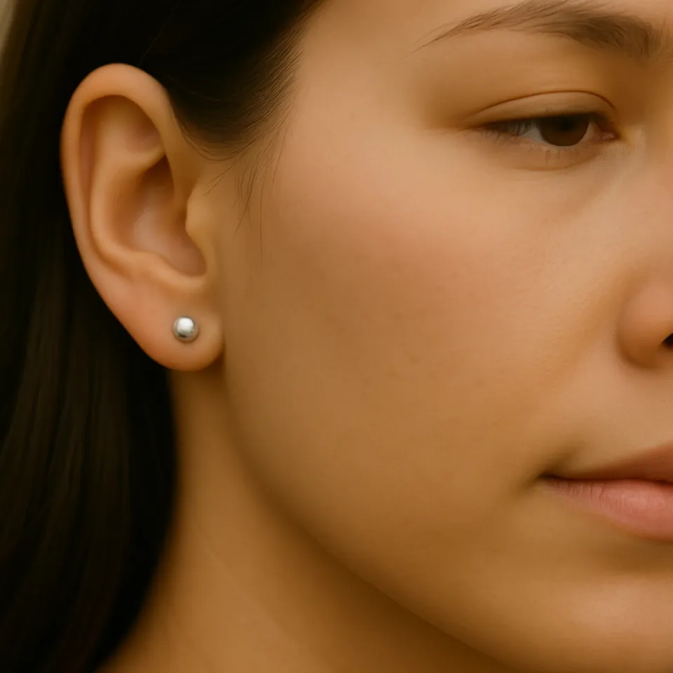 14 Ayar Beyaz Altın Parlak Top Küpe (6 mm)