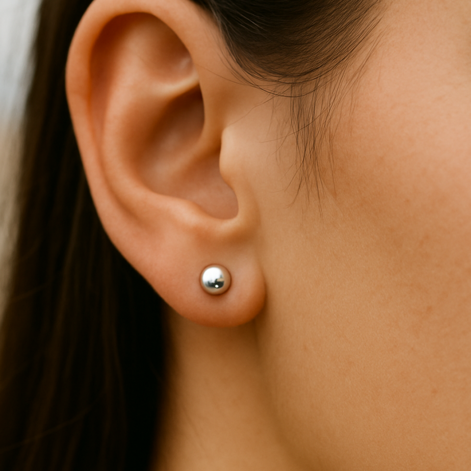 14 Ayar Beyaz Altın Parlak Top Küpe ( 6 mm )