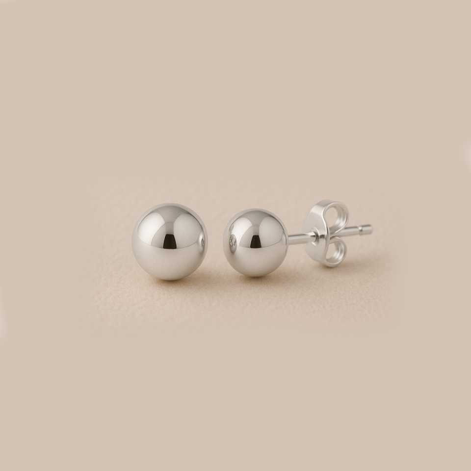 14 Ayar Beyaz Altın Parlak Top Küpe ( 6 mm )
