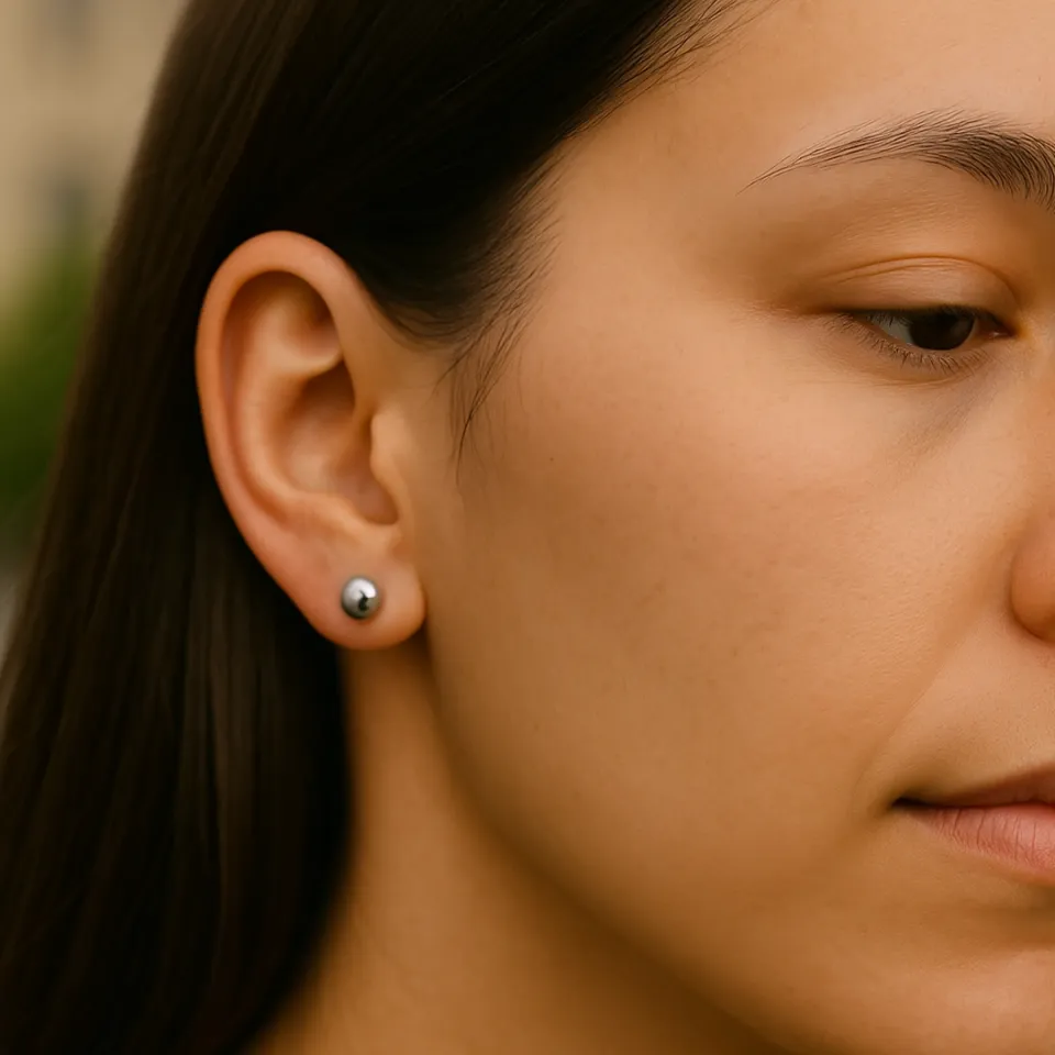 14 Ayar Beyaz Altın Parlak Top Küpe (7 mm)