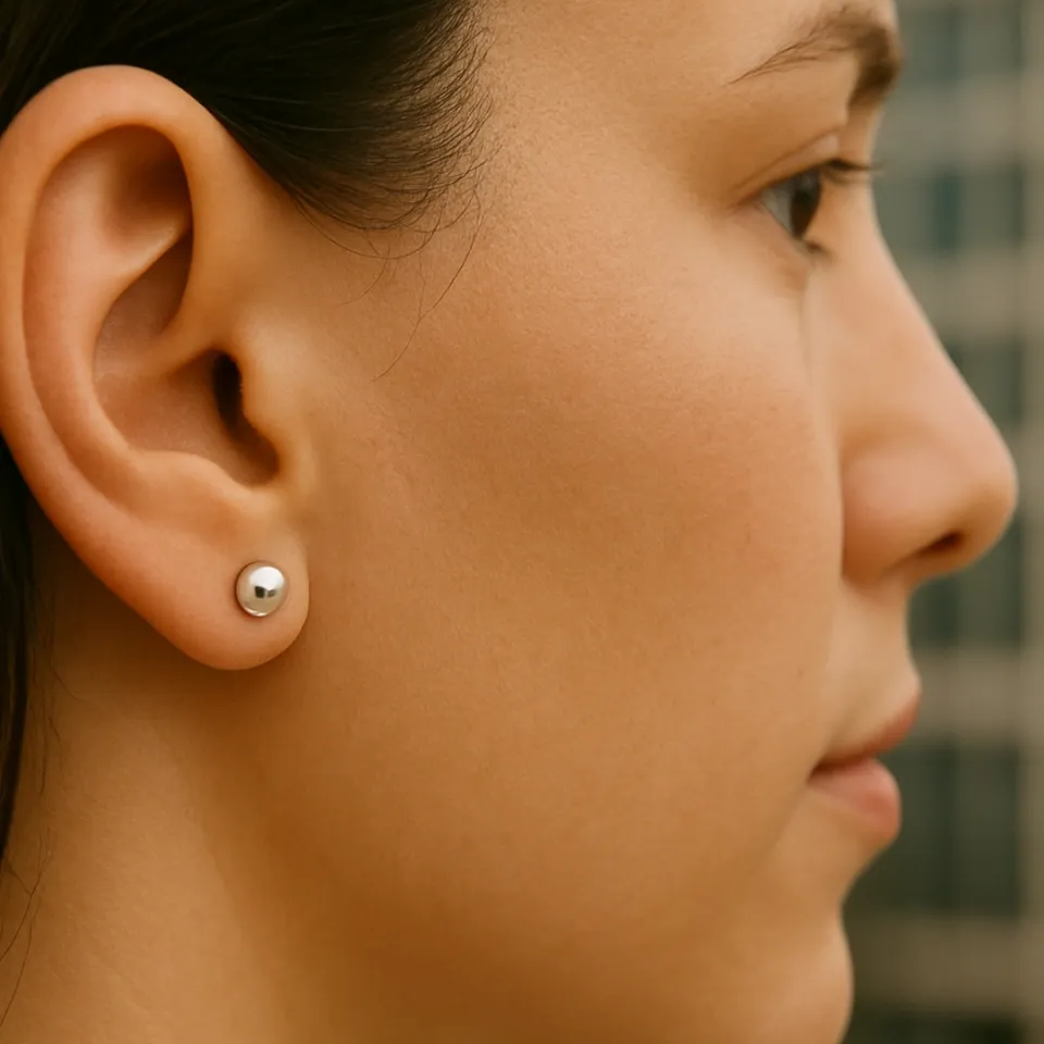 14 Ayar Beyaz Altın Parlak Top Küpe (7 mm)