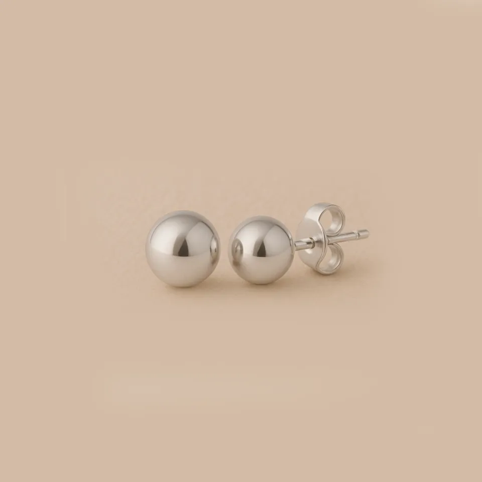 14 Ayar Beyaz Altın Parlak Top Küpe (7 mm)