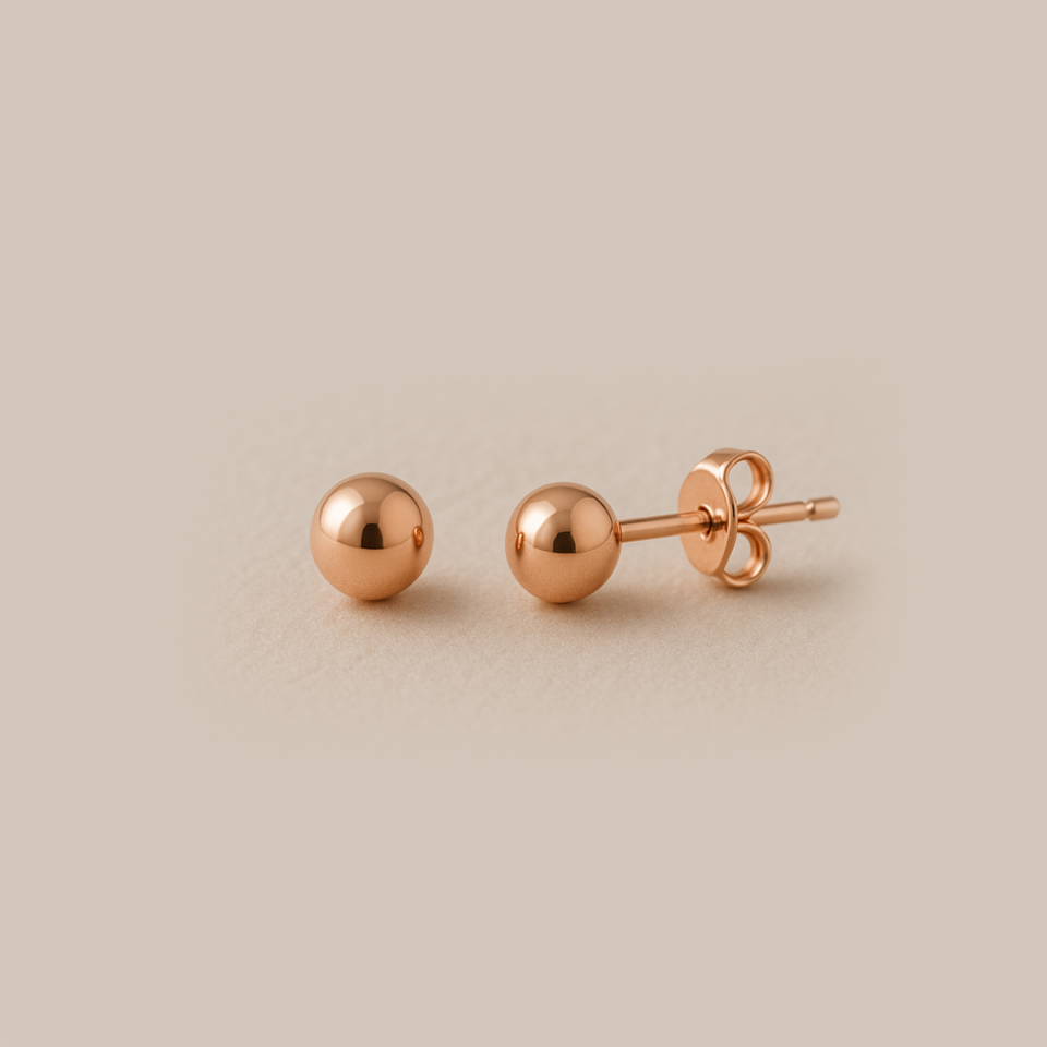 14 Ayar Rose Altın Parlak Top Küpe ( 5 mm )