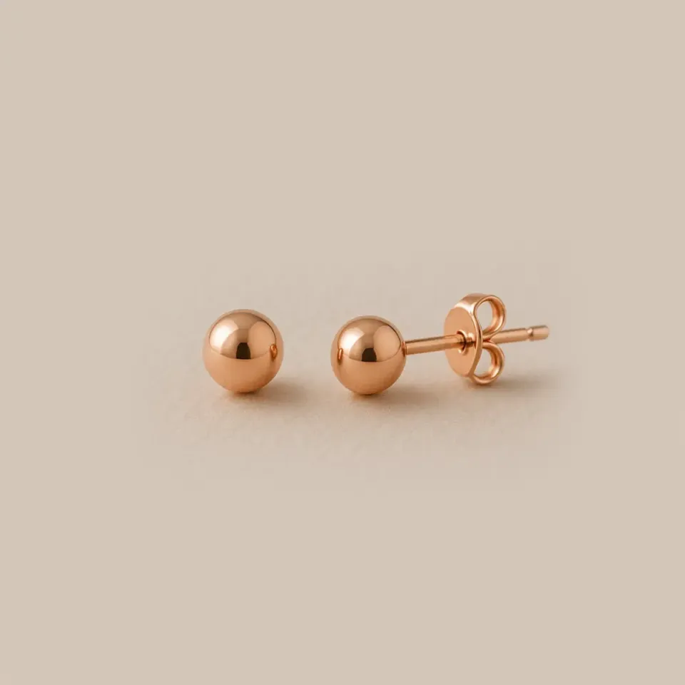 14 Ayar Rose Altın Parlak Top Küpe (5 mm)