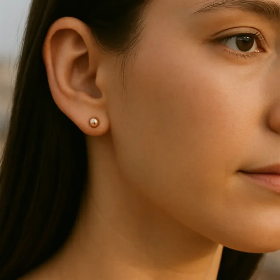 14 Ayar Rose Altın Parlak Top Küpe (6 mm)