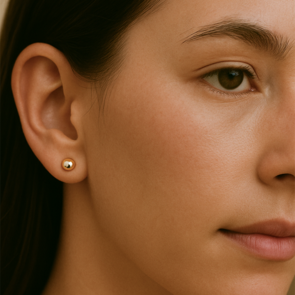 14 Ayar Rose Altın Parlak Top Küpe ( 6 mm )