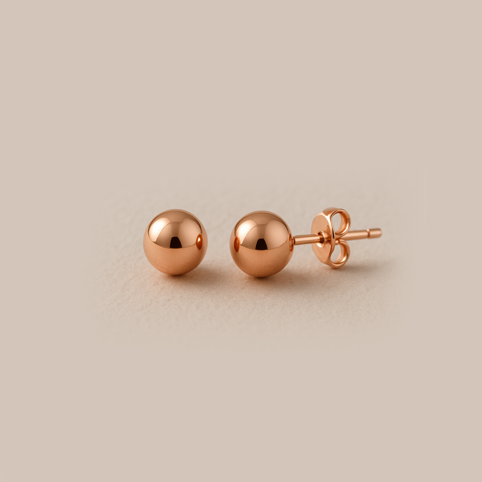 14 Ayar Rose Altın Parlak Top Küpe ( 6 mm )