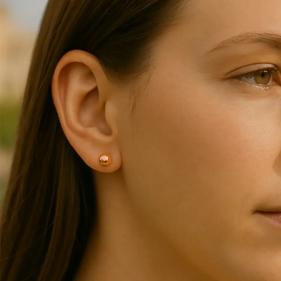 14 Ayar Rose Altın Parlak Top Küpe (7 mm)