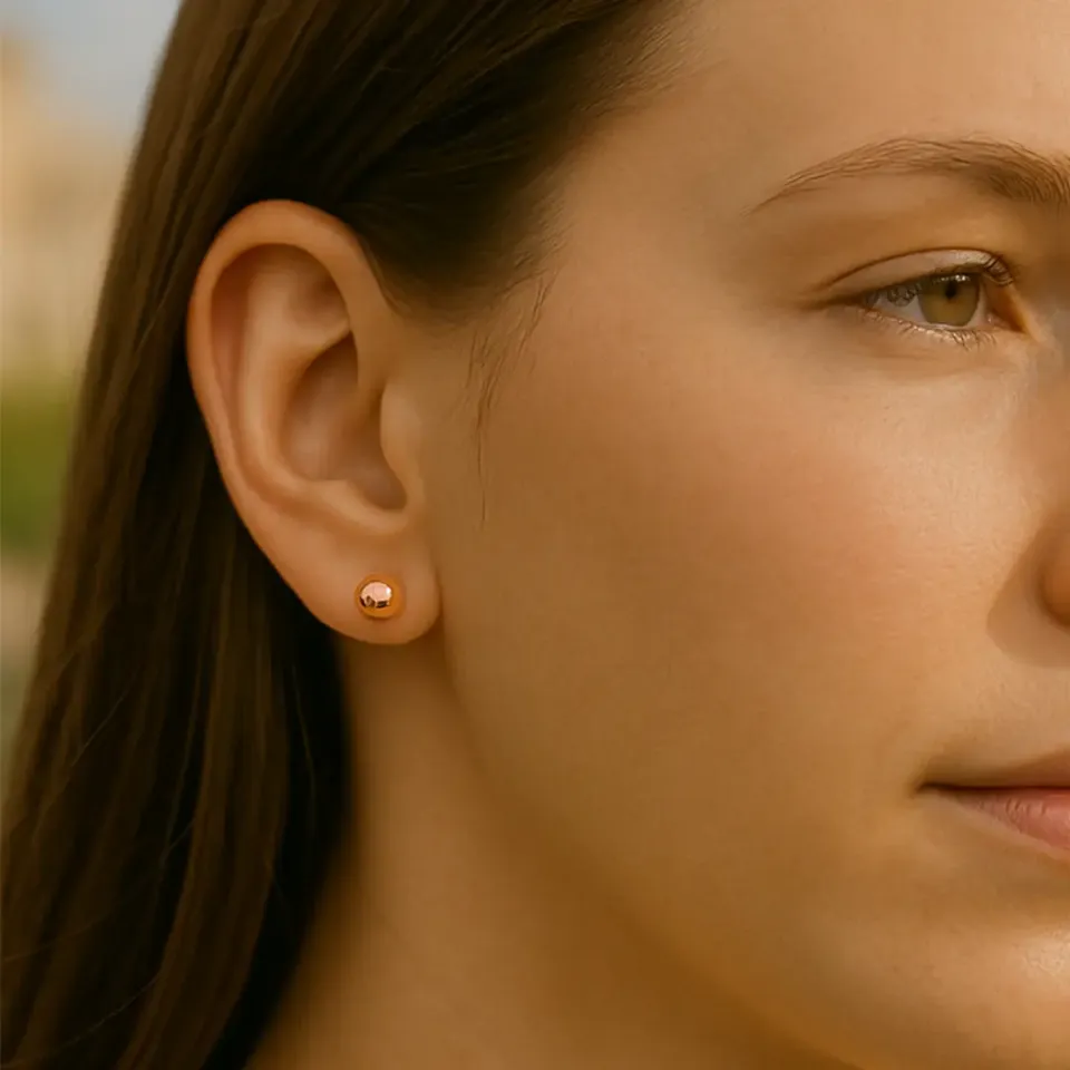 14 Ayar Rose Altın Parlak Top Küpe (7 mm)