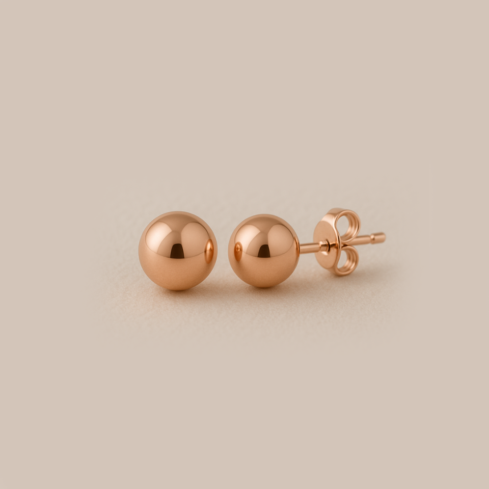 14 Ayar Rose Altın Parlak Top Küpe ( 7 mm )
