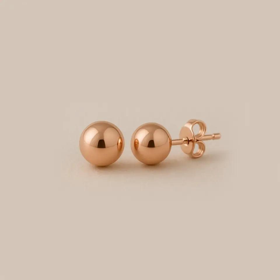 14 Ayar Rose Altın Parlak Top Küpe (7 mm)