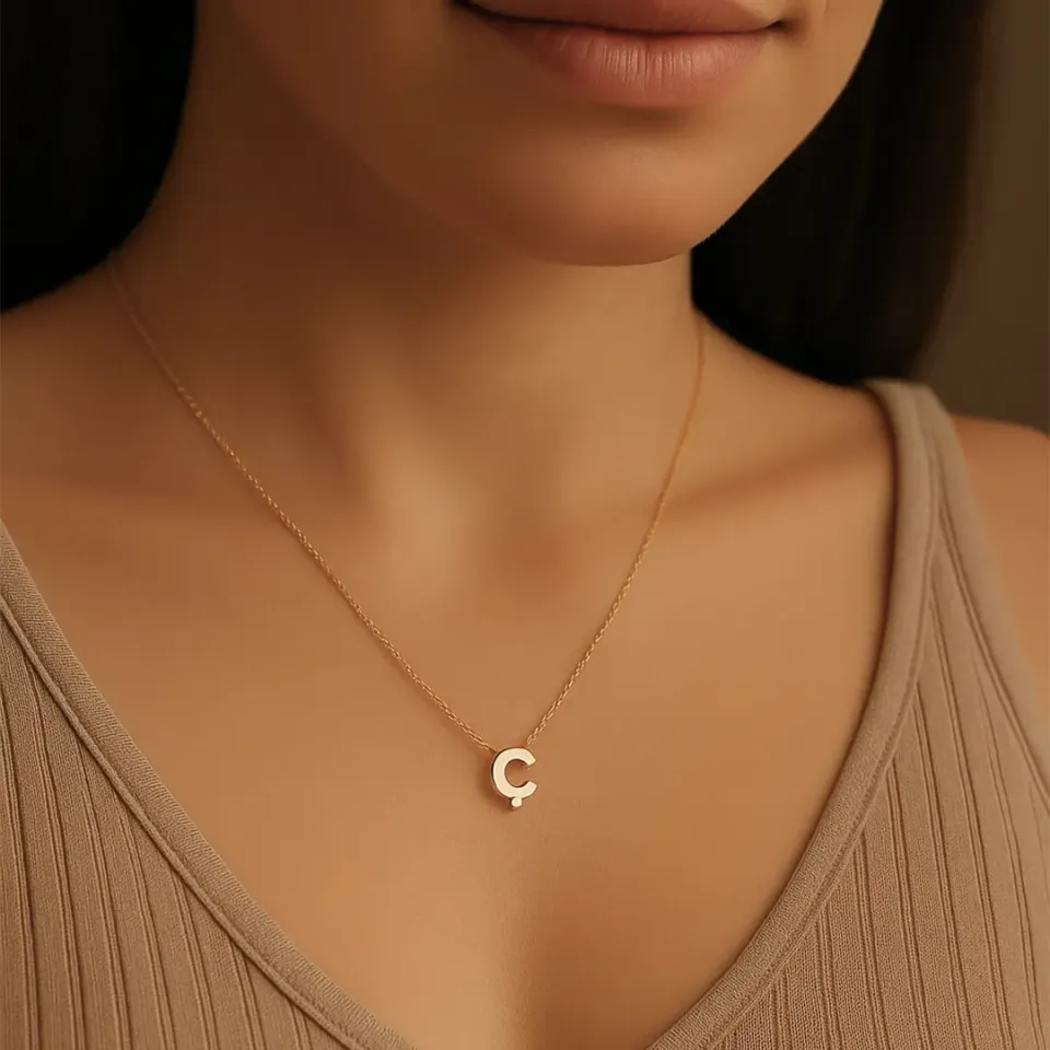 Ç Harfi Zincirli Küp Kolye