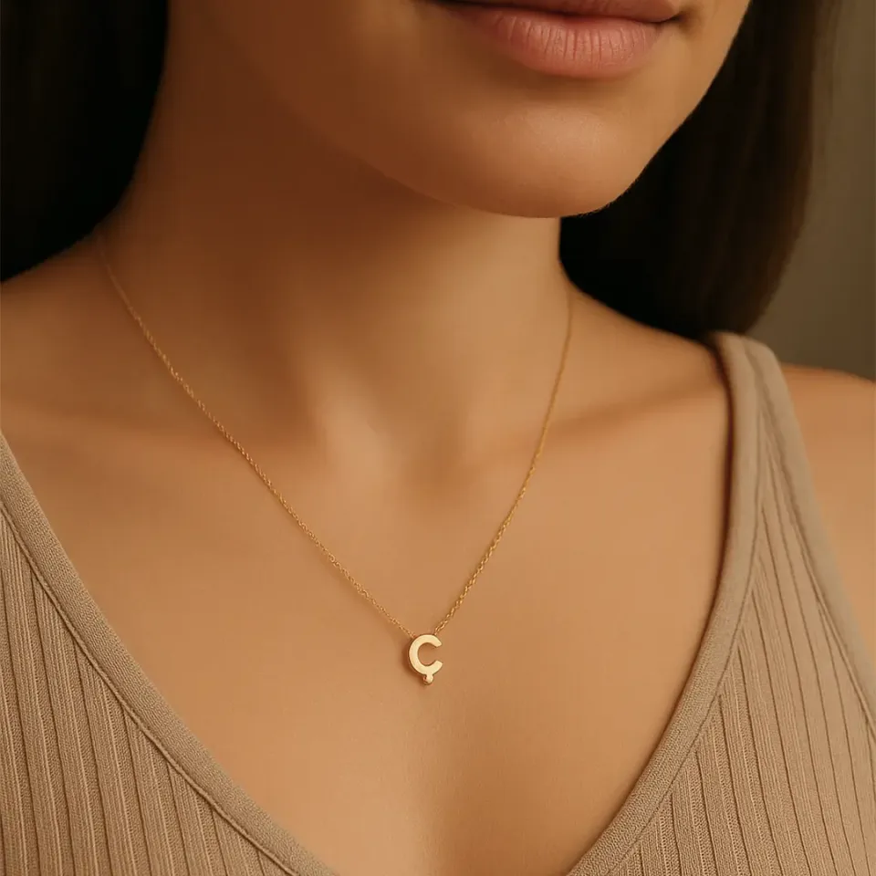 Ç Harfi Zincirli Küp Kolye