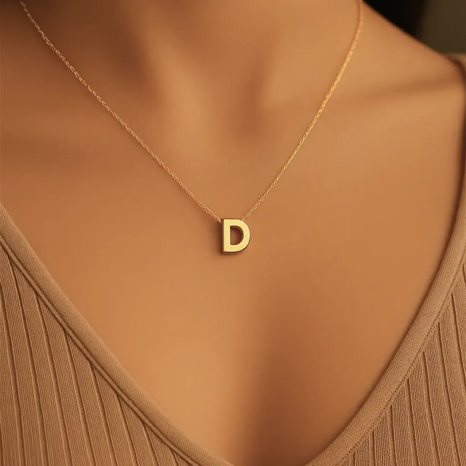 D Harfi Zincirli Küp Kolye