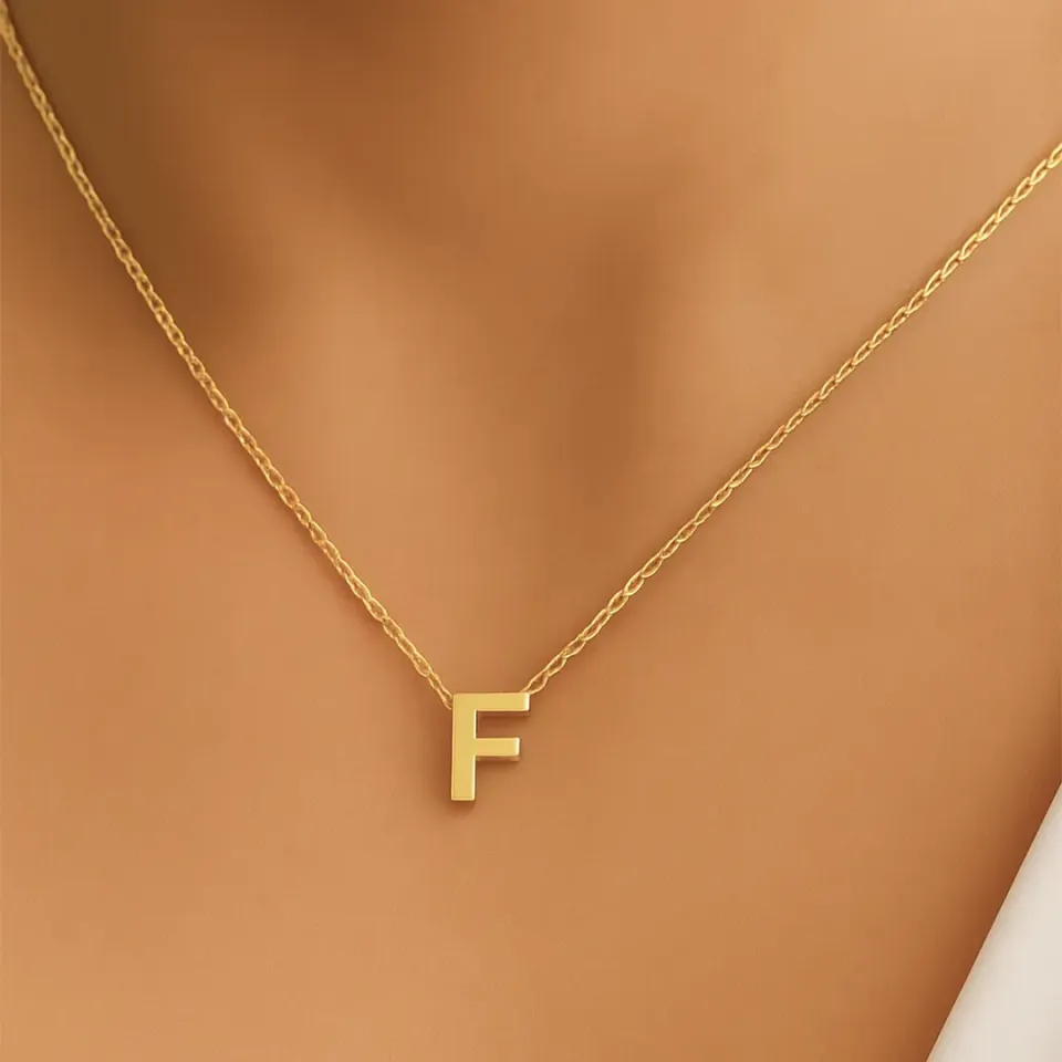 F Harfi Zincirli Küp Kolye