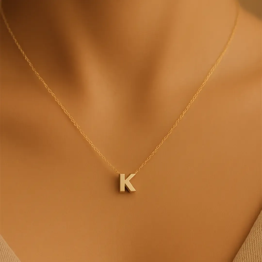 K Harfi Zincirli Küp Kolye