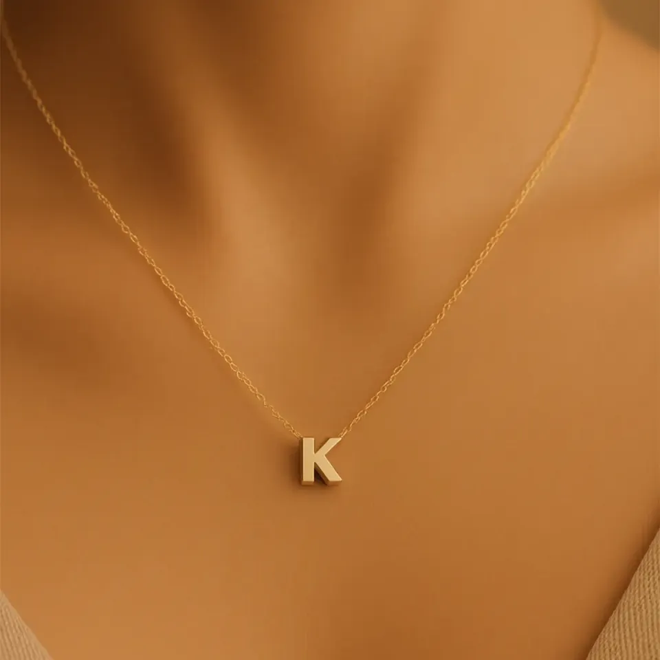K Harfi Zincirli Küp Kolye