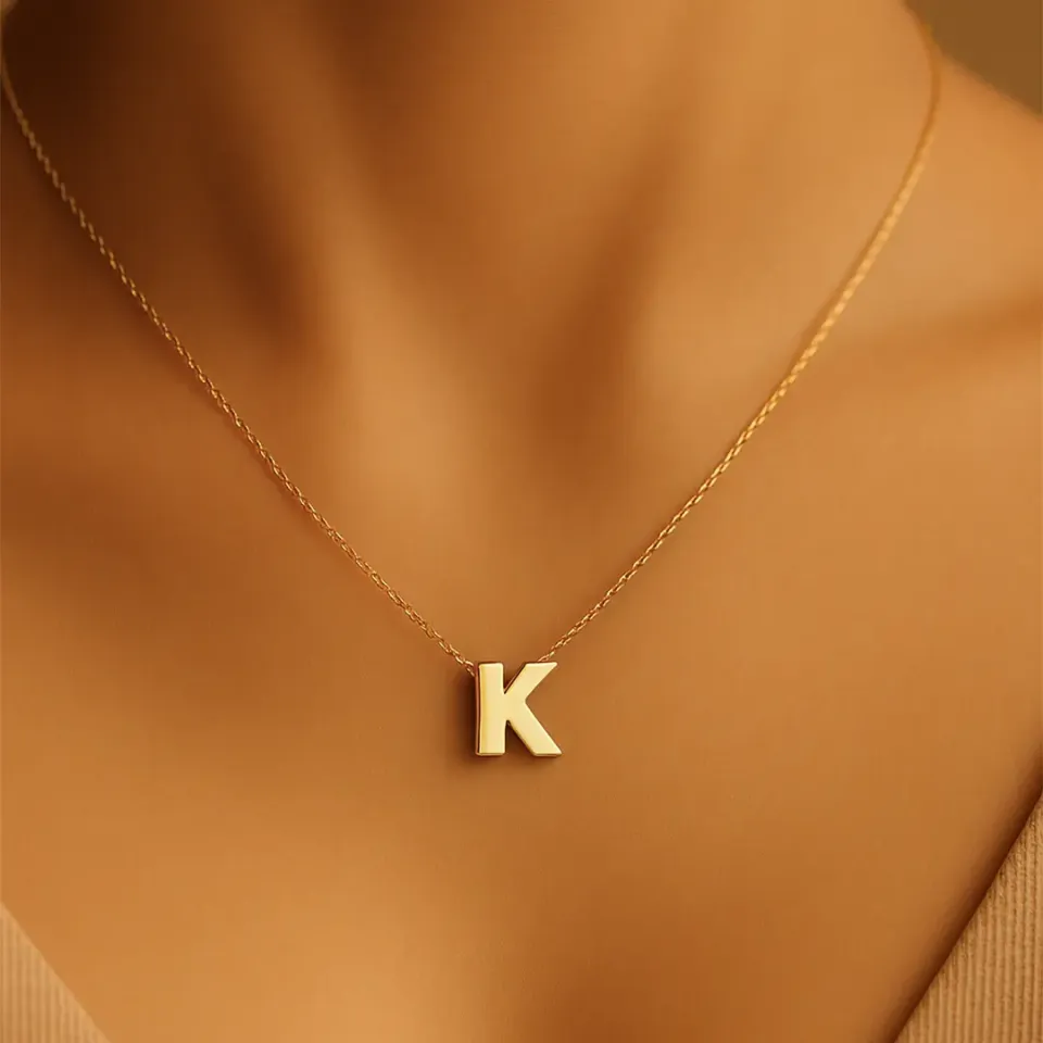 K Harfi Zincirli Küp Kolye