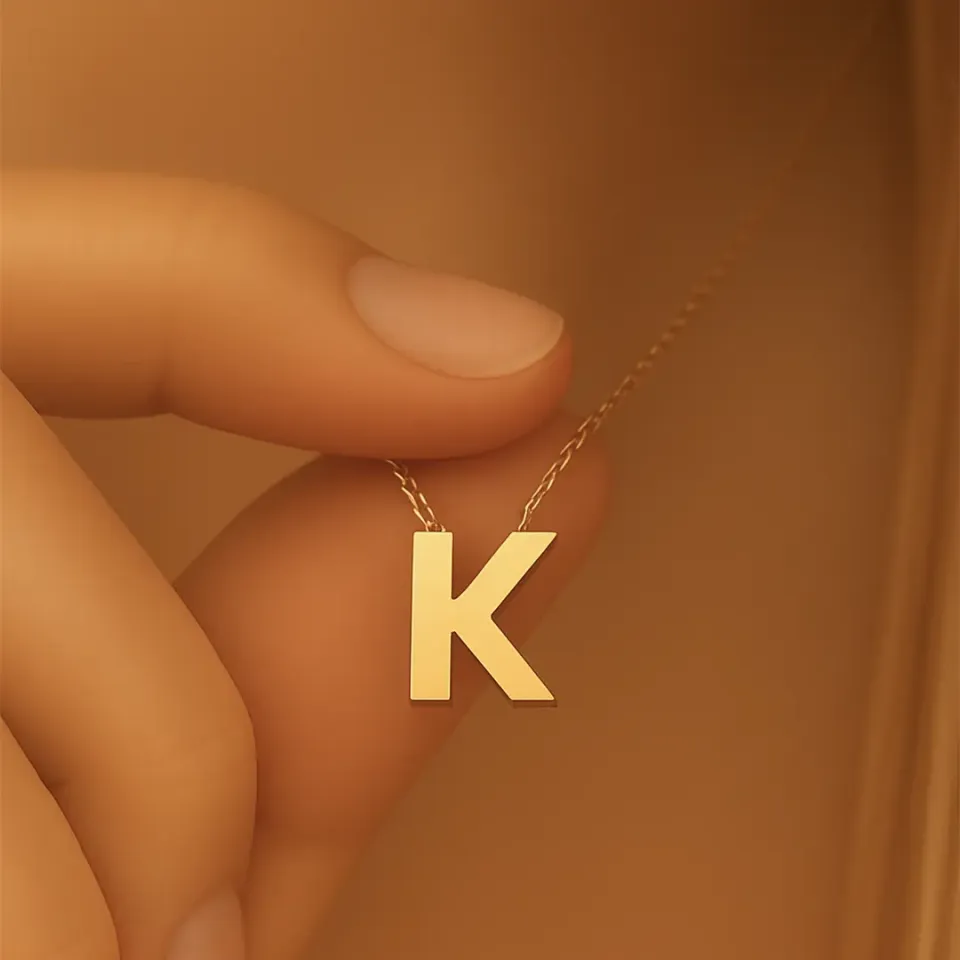 K Harfi Zincirli Küp Kolye