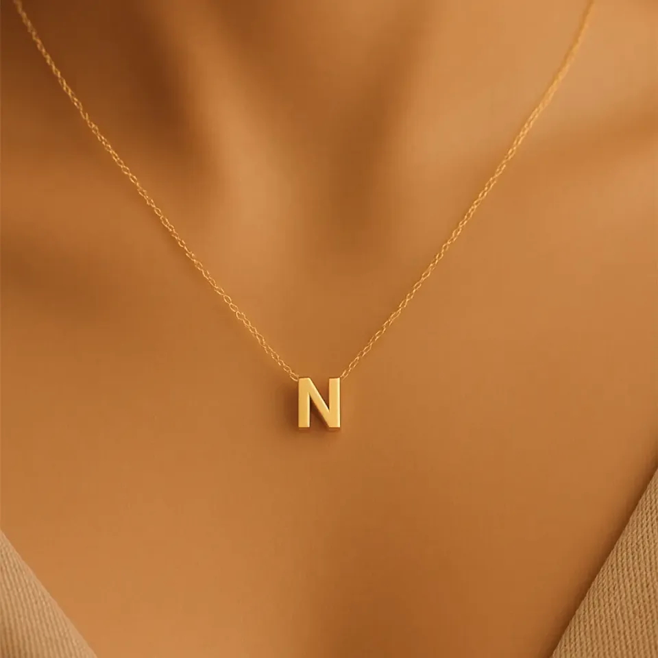 N Harfi Zincirli Küp Kolye