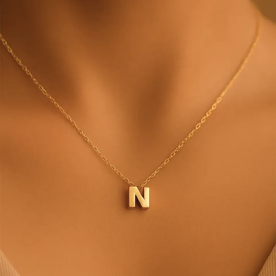 N Harfi Zincirli Küp Kolye