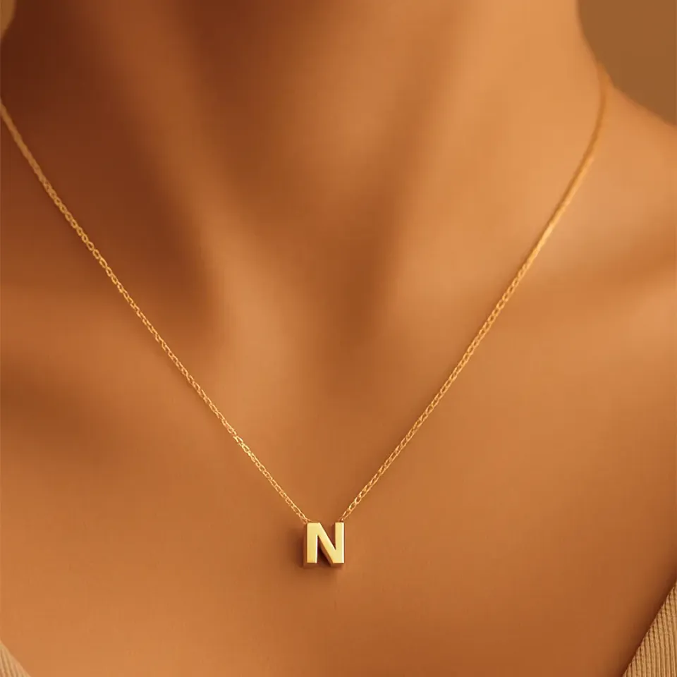 N Harfi Zincirli Küp Kolye