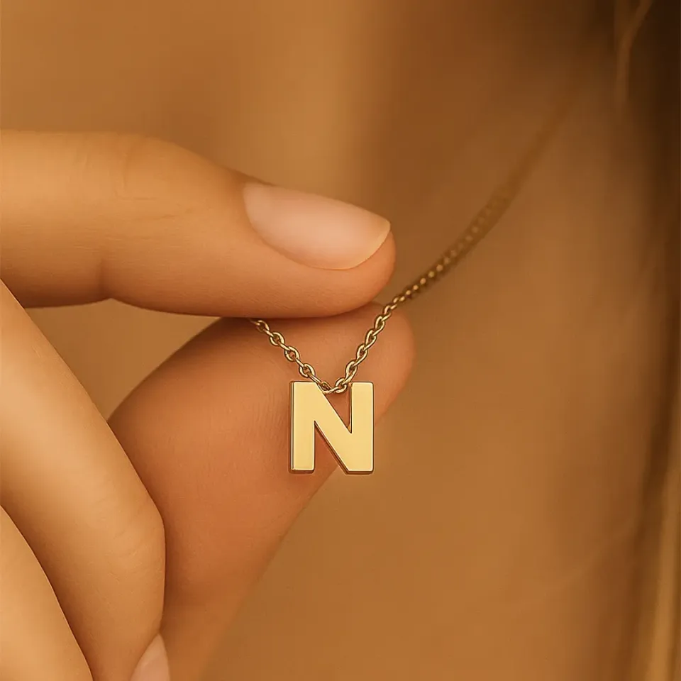 N Harfi Zincirli Küp Kolye