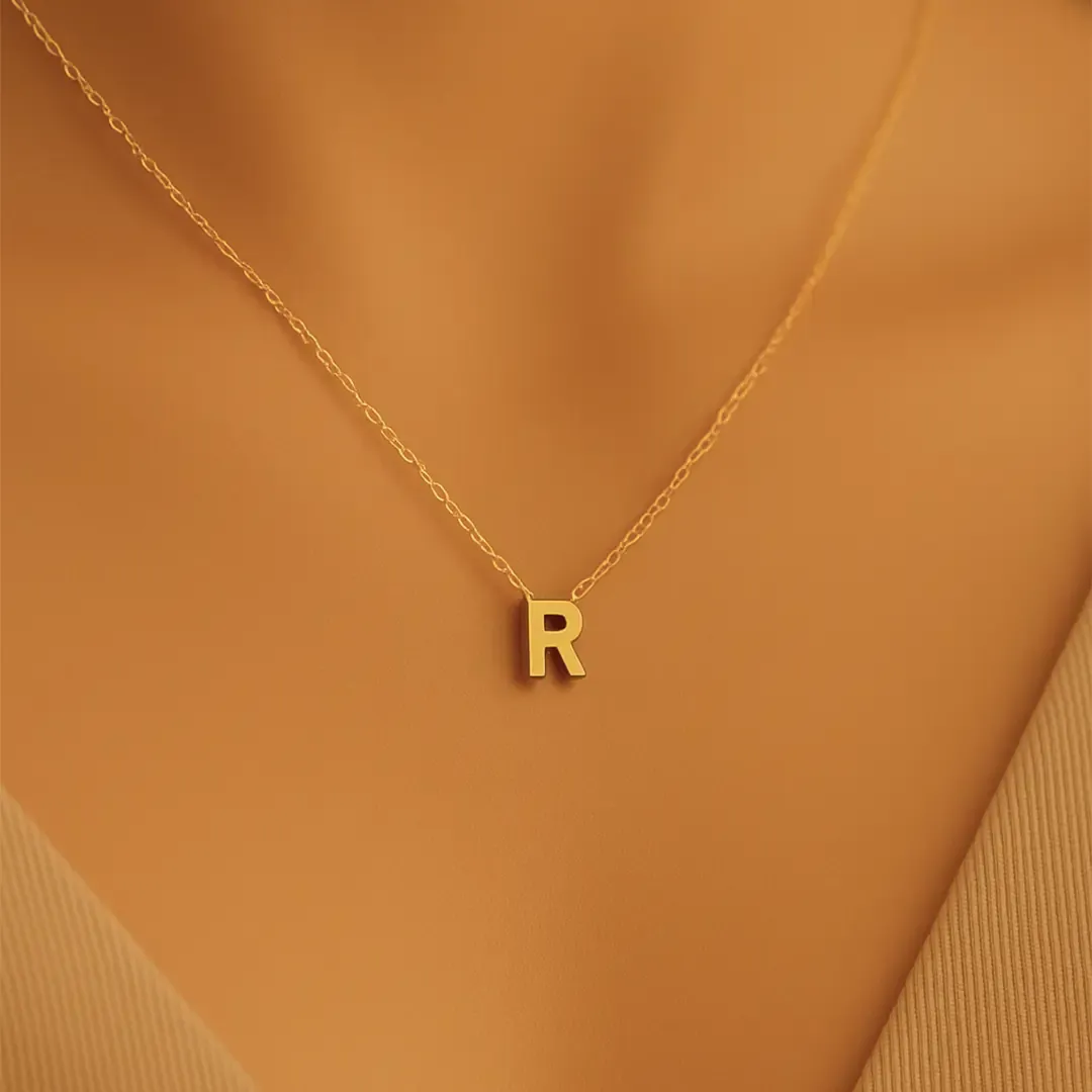 R Harfi Zincirli Küp Kolye