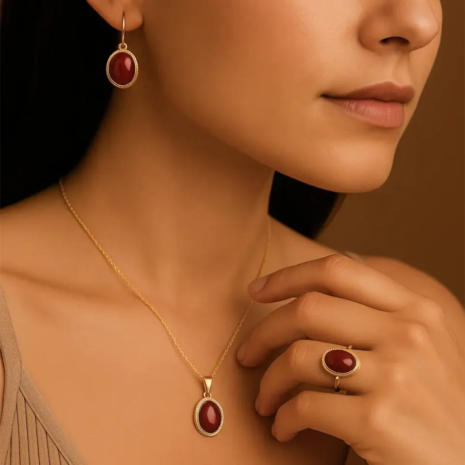 Akik Taşlı Üçlü Set