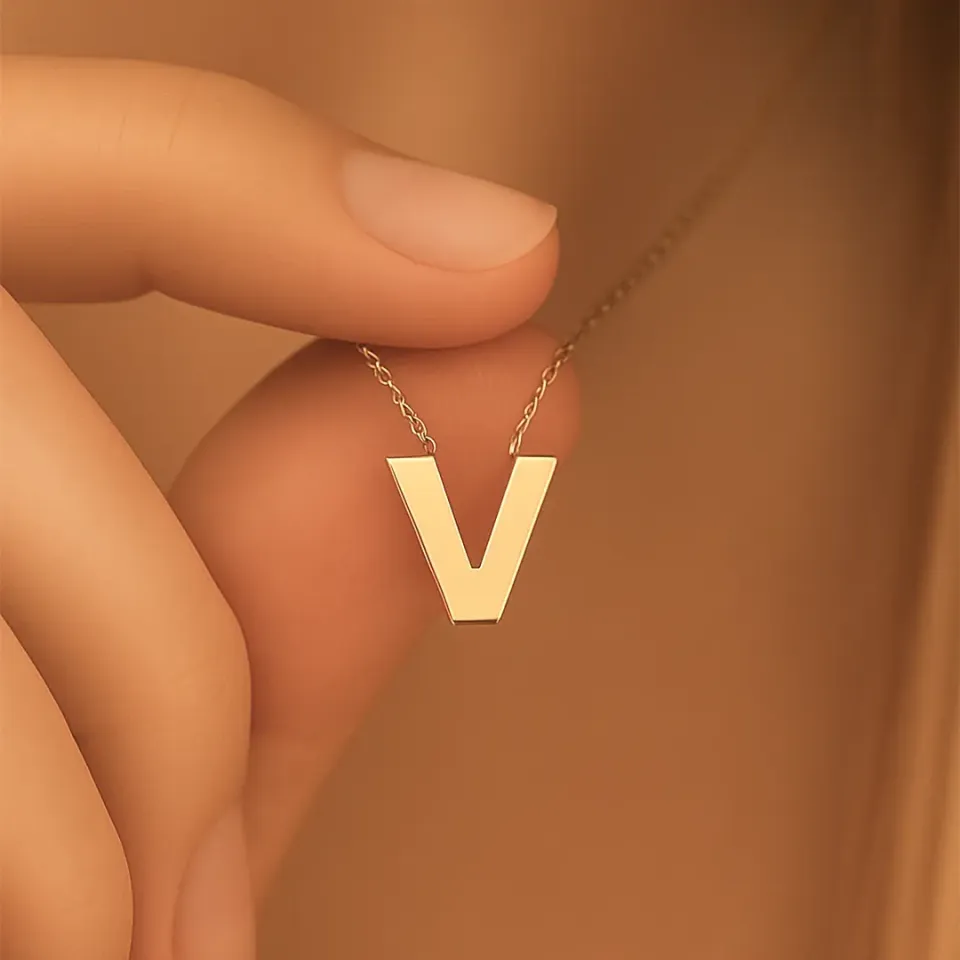 V Harfi Zincirli Küp Kolye