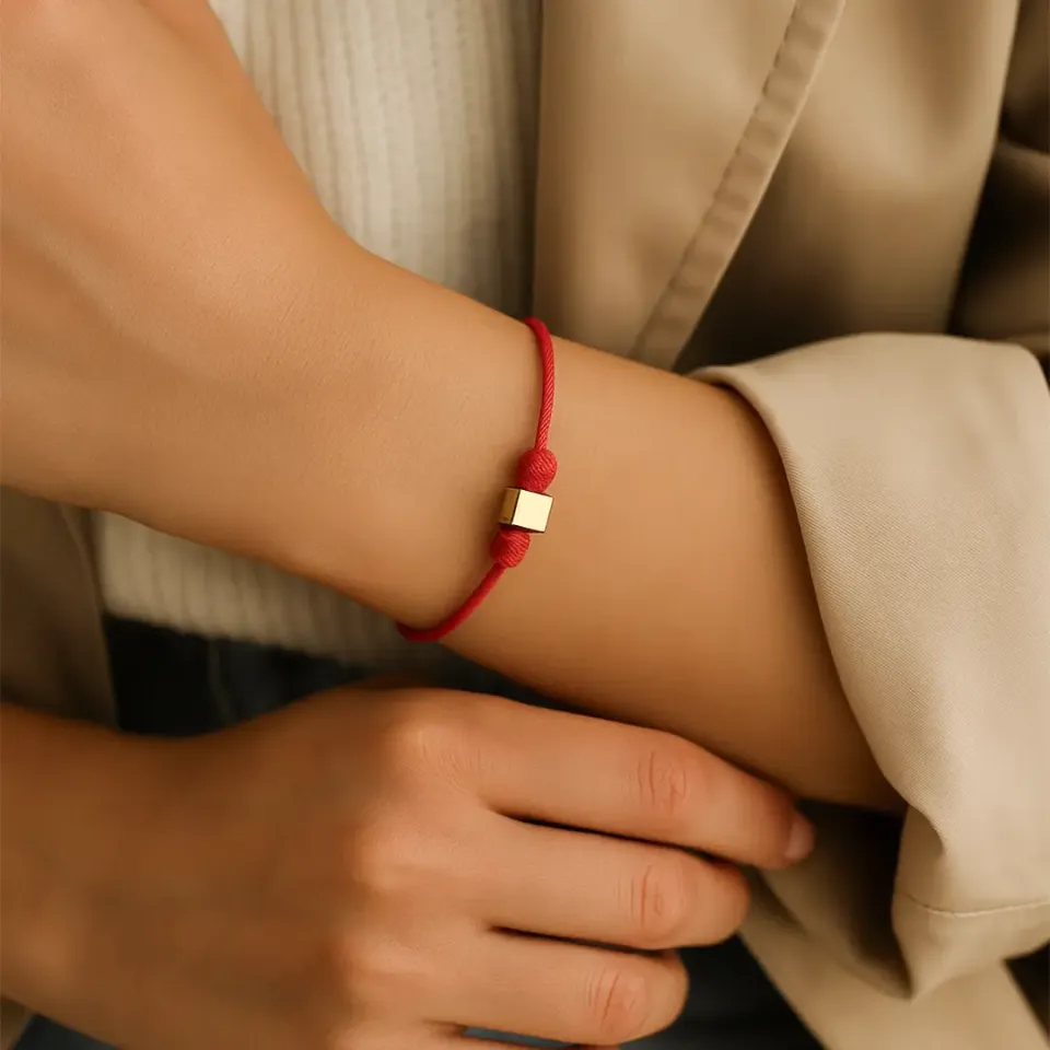 Kırmızı İpli Altın Küp Bileklik
