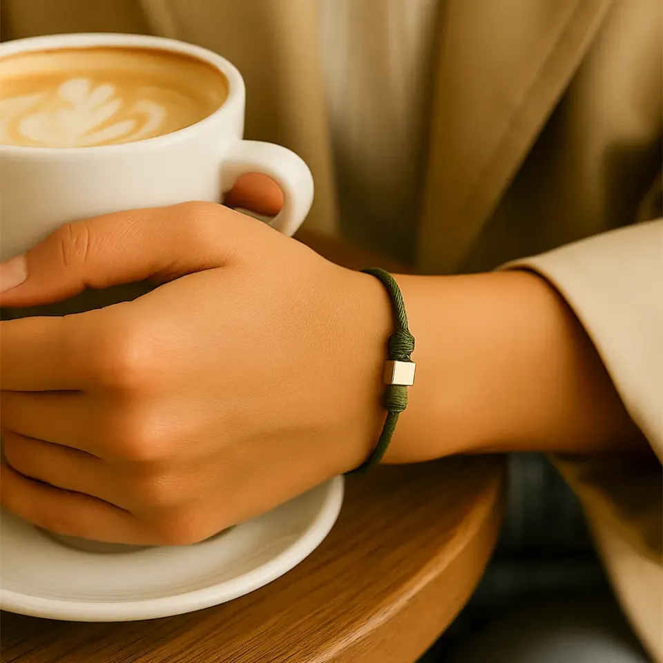 Haki İpli Altın Küp Bileklik