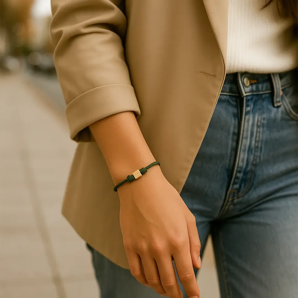 Haki İpli Altın Küp Bileklik