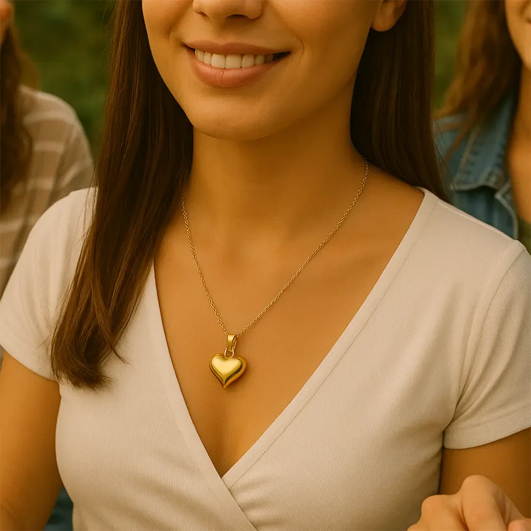 Singapur Zincirli Bombeli Kalp Kolye L