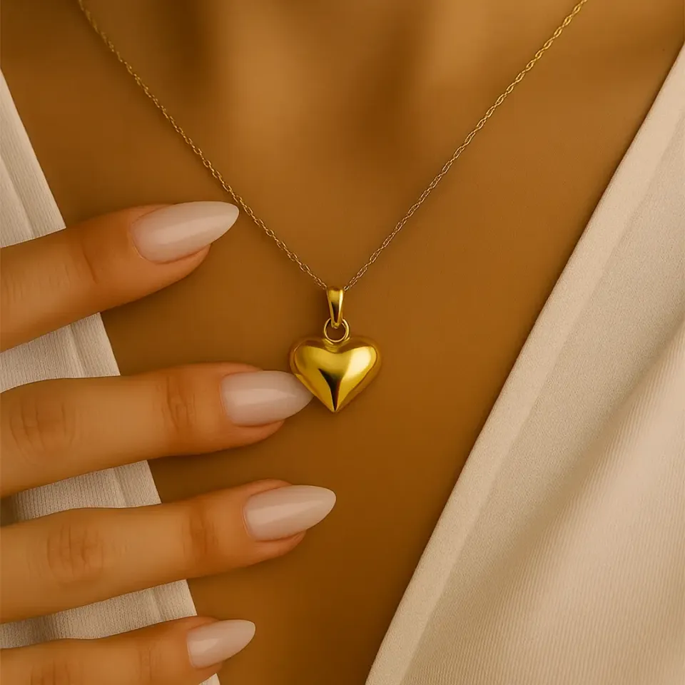 Singapur Zincirli Bombeli Kalp Kolye L